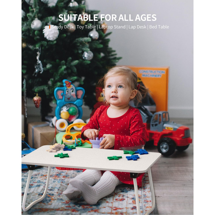 Складаний стіл для ноутбука, портативний стіл для колін, приліжкова тумбочка, легкий столик для сніданку, піднос, робочий стіл, підставка для ноутбука, міні-стіл для роботи, письма, малювання, їжі, білий/Розкішний сад