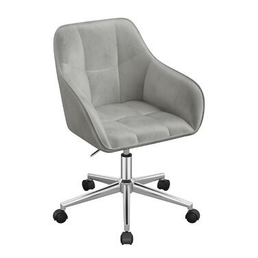 Крісло для домашнього офісу WOLTU, стілець для столу, обертове крісло, туалетний стілець, регульована висота, вантажопідйомність до 150 кг, з підлокітниками, оксамитове сидіння, для спальні, офісу, вітальні, світло-сірий BS145hgr світло-сірий оксамит