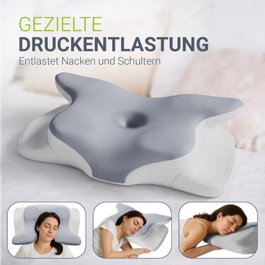 Подушка для шиї Juskys, 2 шт. - Ергономічна подушка з піною з ефектом пам&39яті, дихаюча чохол - Подушка для шиї, здоровий сон - Біла/Сіра