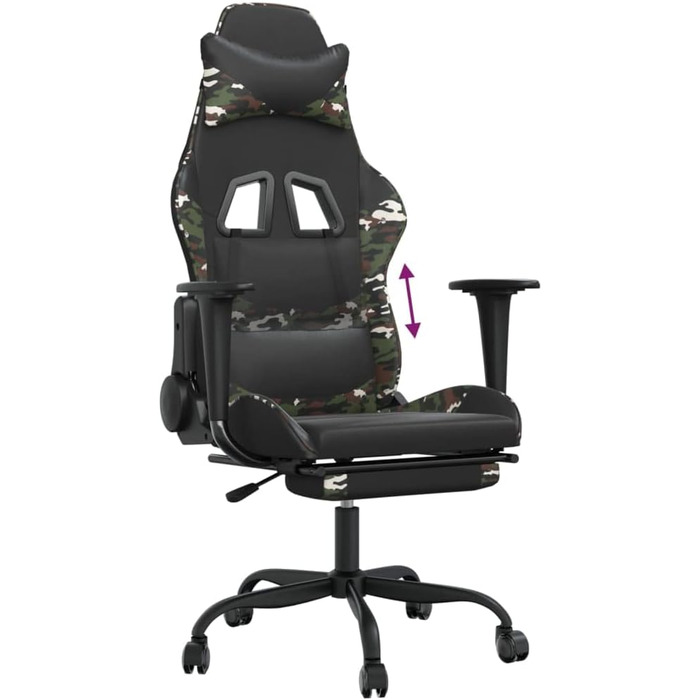 Геймерське крісло з підставкою для ніг, чорне та камуфляжне, штучна шкіра, металевий матеріал