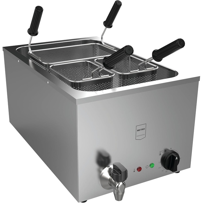 Професійна електрична паста-плита METRO, нержавіюча сталь, 25 л, 3200 Вт, 3 кошики, срібло