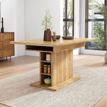 Дерев&39яний обідній стіл Merax, розсувний обідній стіл з місцем для зберігання, прямокутний кухонний стіл, для вітальні та їдальні, 110/130Д x 70Ш x 75В см, натуральний колір