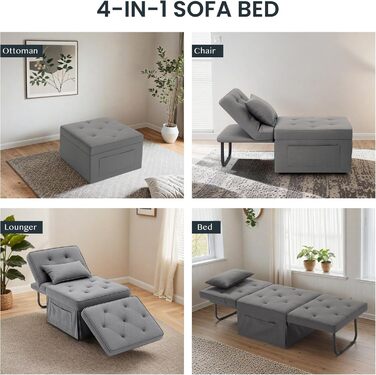 Крісло FLEXISPOT Крісло для вітальні з пуфом для ніг Розкладне крісло-ліжко з функцією ліжка Розкладне крісло-ліжко Вантажопідйомність до 300 кг, сірий, 72 * 69 * 35 см темно-сірий