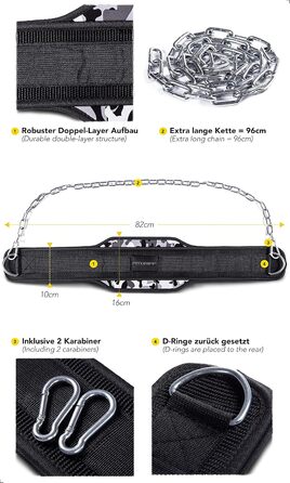 З ланцюгом 2 карабіни, Dip Belt для бодібілдингу, силових тренувань, важкої атлетики - пояс для важкої атлетики, пояс з обтяженнями (камуфляж, One size)