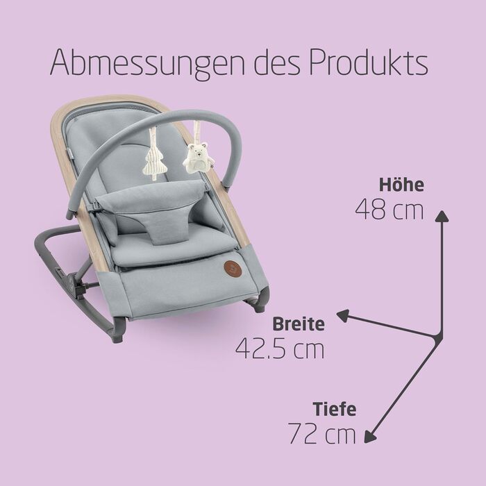 В-1 Дитяча шезлонга з іграшковою дугою, 0-2 роки, до 15 кг, Baby Bouncer, 3 положення напівлежання однією рукою, Легка шлейка, Легка та компактна, Eco Care, (Beyond Grey), 2-