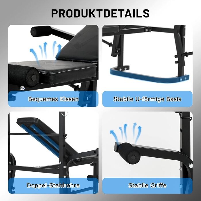 Багатофункціональна регульована лава зі стійкою для штанги, розгиначем ніг та кронштейнами типу &quotметелик&quot, регульована лава для жиму лежачи, стабільна лава для штанги до 150 кг