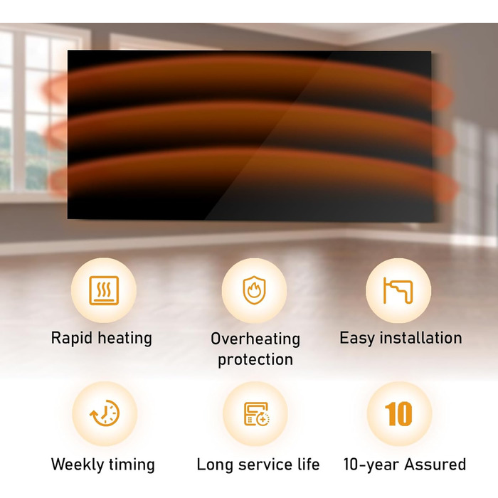 Скляний інфрачервоний обігрівач 600 Вт, інфрачервоний скляний обігрівач з пультом дистанційного керування 100x60 см, електричний обігрівач із захистом від перегріву - WIFI (Tuya Smart) - чорний - сертифікований TV. 600 Вт WIFI пульт дистанційного керуванн