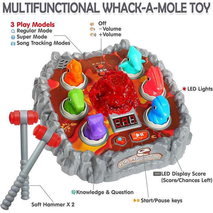 Гра Yerloa Whack для хлопчиків 3 4 5 років, Інтерактивна гра Whack Mole для малюків зі звуком і світлом, Навчальна іграшка Монтессорі від 3 років з 2 молоточками Подарунки для дівчаток Спрей