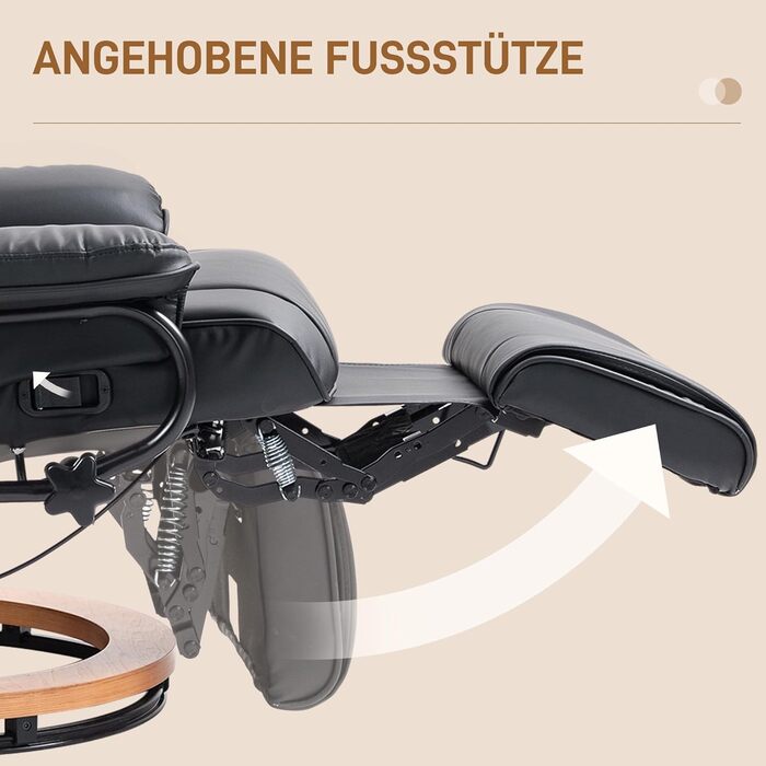 Крісло для телевізора HOMCOM з функцією відкидання, поворотне крісло для телевізора з регульованою спинкою, витримує до 150 кг, штучна шкіра, чорний колір