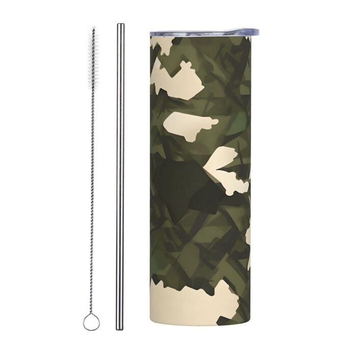 Кухоль з прямою трубочкою, 590 мл, армійський камуфляж, з принтом, дорожній кухоль, підходить для кемпінгу, офісу та дому