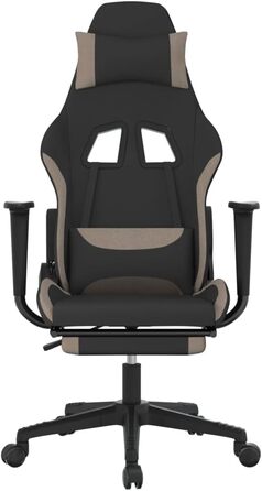 Геймерське крісло з підставкою для ніг, чорна та сіро-коричнева тканина, регульована спинка та висота, поворот на 360 градусів, дихаюча тканина, міцний металевий каркас, ергономічний дизайн, 37 x 45 см (Ш x Г), сіро-коричневий