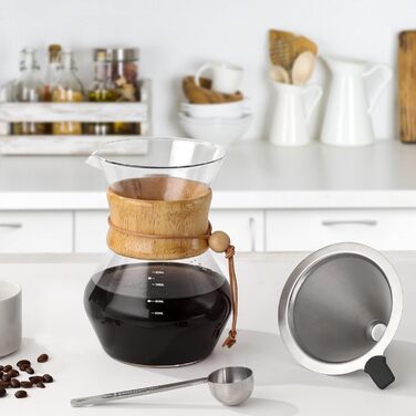 Кавоварка COPOTEA з двошаровим фільтром з нержавіючої сталі, кавник з фільтром Кавоварка-крапельниця, боросилікатне скло, графин для кави (800 мл) Сучасний