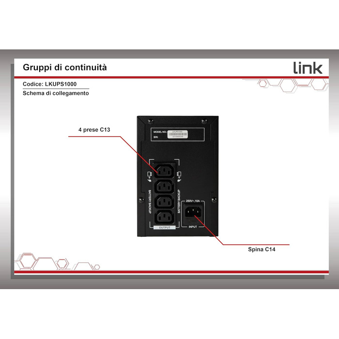 Джерело безперебійного живлення LINK lkups1000 1000 ВА 600 Вт