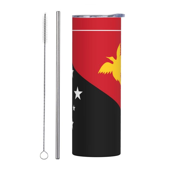 Кухоль з прямою трубочкою, дизайн прапор Папуа-Нової Гвінеї, друкований, дорожній кухоль, підходить для кемпінгу, офісу та дому, 590 мл