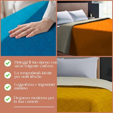 Покривало для французького ліжка, весна/літо, легке стьобане покривало для французького ліжка, двоколірне та двостороннє, легке, елегантне, помаранчеве/сіро-коричневе