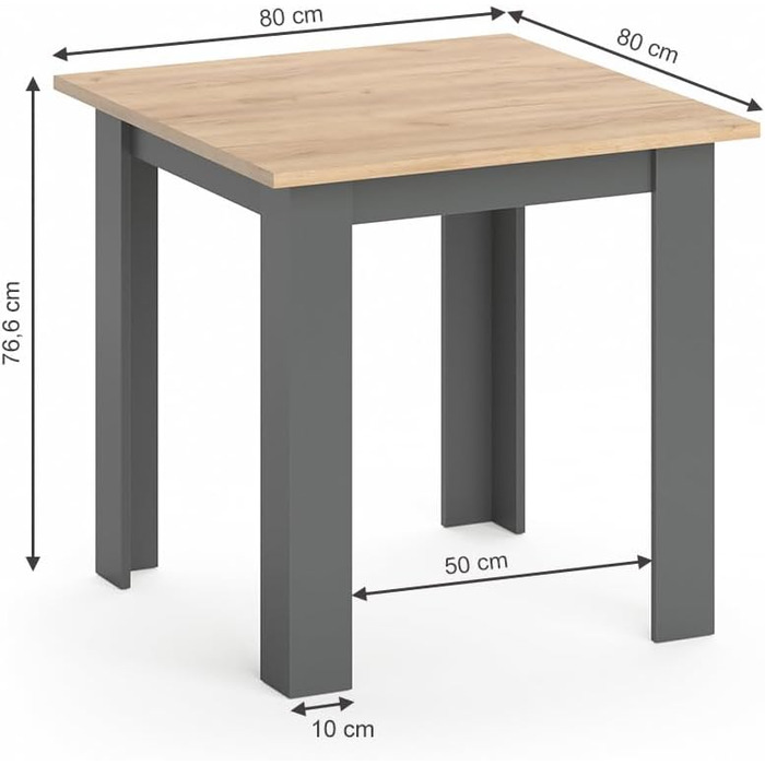 Обідній стіл Vicco Karlos, обідній стіл, дуб Goldkraft/антрацит, 80 x 80 см