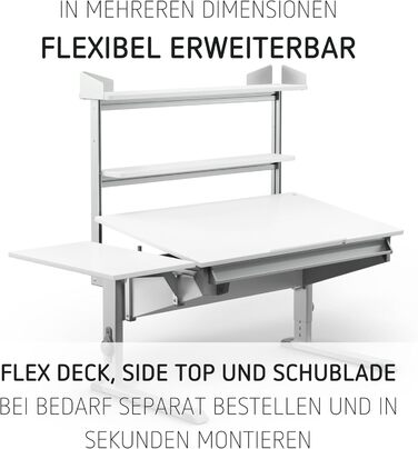 Дитячий письмовий стіл Moll Sprinter, регульований по висоті росте разом з вашою дитиною, ергономічний та нахиляється для вертикального сидіння ідеально підходить для школярів білий письмовий стіл, додаткова шухляда Зроблено в Німеччині Бічна стільниця та