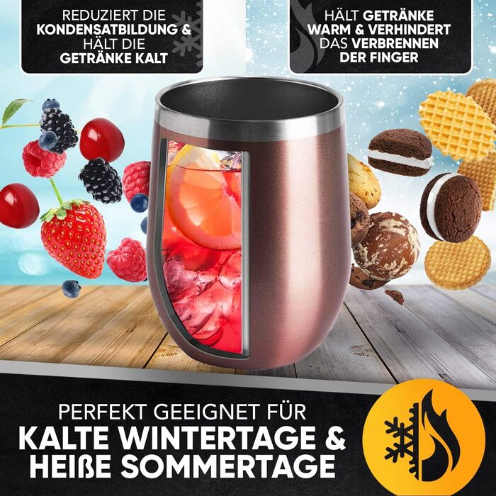 Винний кухоль TELANKS на винос, 2 шт. и келиха для вина, кружка для вина з нержавіючої сталі, ізольована кришкою, подарунок для ке