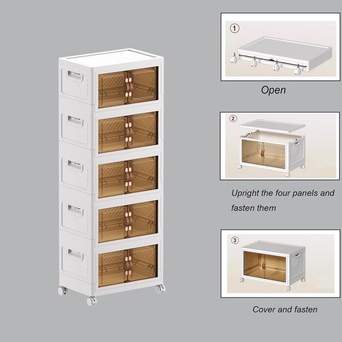 Складана шафа для зберігання з кришками, 11,7 галонів, шафа для прибирання у ванній кімнаті, контейнери для організації кухні, шафа для зберігання у спальні (5 шт.), 5 шт.