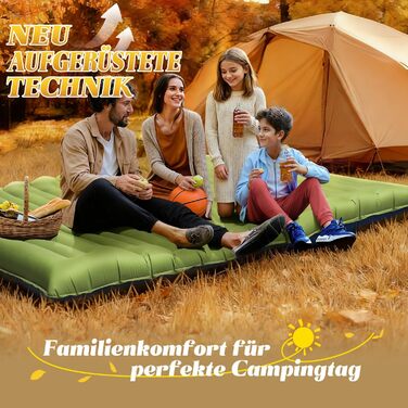 Килимок для сну для кемпінгу, подвійний кемпінговий матрац 12 см, надлегкий надувний матрац для сну для 2 осіб, невеликий розмір упаковки з ножним насосом та подушкою для подорожей, відпочинку на природі, походів, наметів, пляжу, зелений