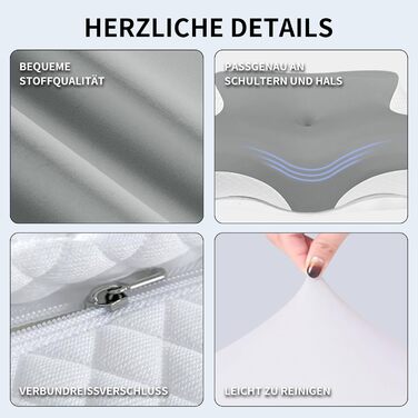 Ергономічна подушка для шиї з піни з ефектом пам&39яті ортопедична подушка зі знімним чохлом, ідеально підходить для сну на спині, боці та животі (світло-сіра)