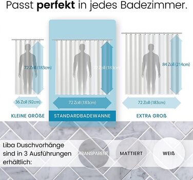 Шторка для душу LiBa Прозора 183x183 см, Шторка для душу з вагою Нижня PEVA 8 калібру, Душова шторка Прозора проти цвілі Довше, ніж фіранка для душу, Фіранка для душу Шторки для душу (72 Ш x 72 В) Прозора W183 x H183 см