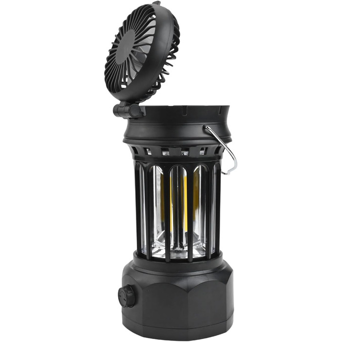 Ліхтар для кемпінгу, портативний багатофункціональний ліхтар з акумулятором 1200 мАг, складний вентилятор та зарядка через порт Type-C, 250 люмен, ABS хромоване залізо, чорний/білий