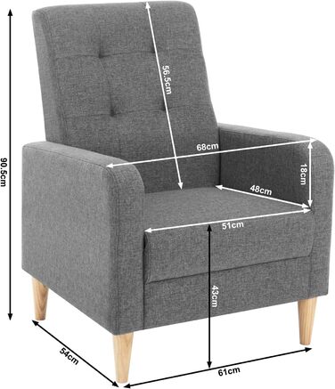 Крісло-підлокітник WOLTU з підлокітниками, ніжки з масиву дерева, підходить для вітальні, спальні або балкону, сучасне, лляний чохол, темно-сірий