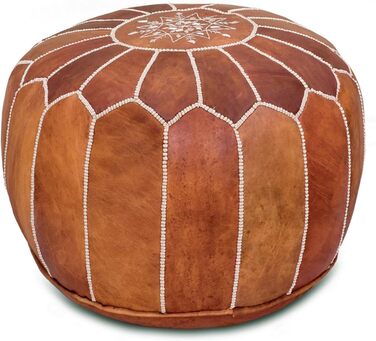 Марокканська подушка для підлоги з натуральної шкіри - Верблюжий вінтаж - Наповнена - Міцна шкіра, ручної роботи, східний пуф-мішок, пуф-підставка, світло-коричневий (верблюжий вінтаж)