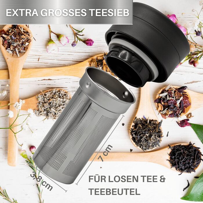 Пляшка для чаю з заварювальним контейнером - 480 мл - ізольована термокружка з нержавіючої сталі - чайник з вставкою для заварювання - отвір для пиття на 360 - 100 герметичний, екологічний (сірий) Сірий 480 мл