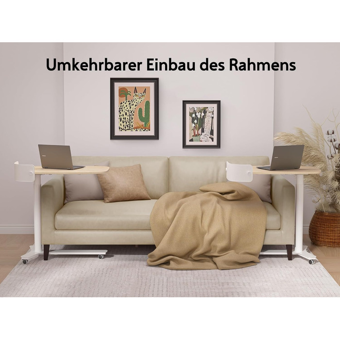 С-подібний журнальний столик, регульований по висоті з колесами, мобільний стіл з шухлядами, невеликий столик для ноутбука з регульованою висотою, пневматичний стоячий стіл для дивана, ліжка, вітальні, дуб, 75 x 45 см