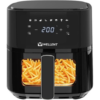 Аерофритюрниця Wellent 4.3 л з оглядовим вікном, фритюрниця для фритюрниці з сенсорним екраном, 8 функцій приготування, можна мити в посудомийній машині, енергозбереження, без олії та приготування з низьким вмістом жиру 4.3 л