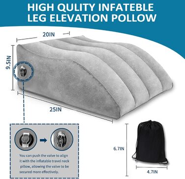 Надувна подушка для ніг Підніміть ноги для кращого кровообігу, портативна надувна подушка для ніг, маска для сну, що блокує світло, для офісу та дому (сіра)