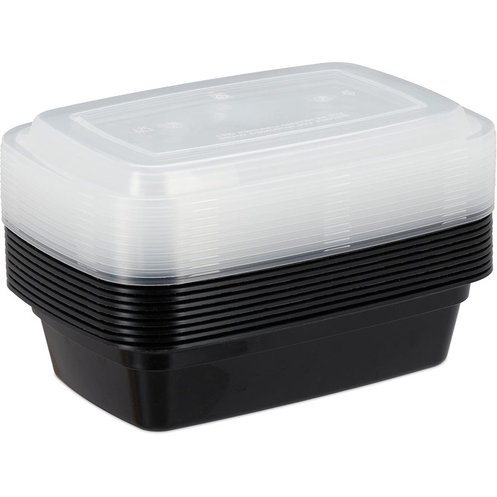 Набір контейнерів для приготування їжі, 10 шт., 1 секція, 1000 мл, придатні для мікрохвильової печі, герметичні, чорного кольору