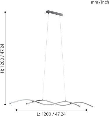 Світлодіодний підвісний світильник EGLO Lasana 2, підвісний світильник з 2 полум'ям, підвісний світильник з алюмінію, сталь, пластик, колір хром, білий, L 120 см Довжина підвісного світильника 120 см