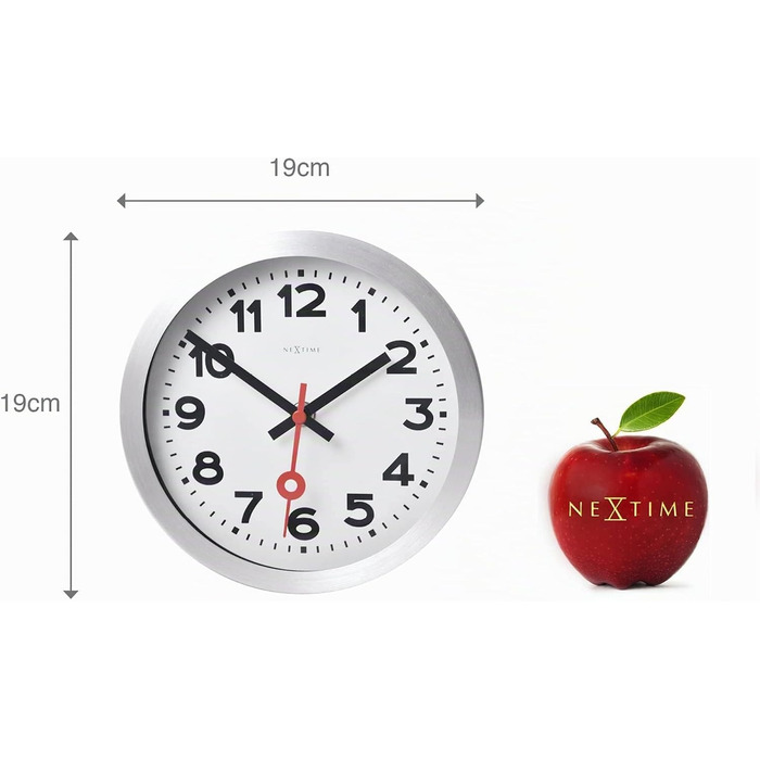 Настінний годинник NeXtime Designer 3998 Station, класичний вокзальний стиль у міні-форматі (19 см), алюмінієвий корпус, білий циферблат, Ø 19 см