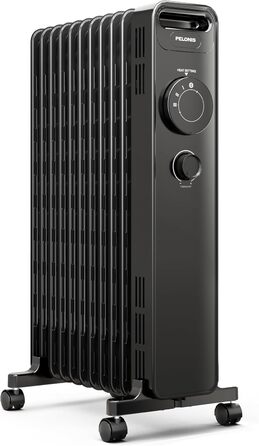 Масляний радіатор PELONIS потужністю 2300 Вт з J-подібними ребрами, масляний нагрівальний елемент з 3 режимами нагріву та термостатом, тихий електричний обігрівач із захистом від перекидання, енергоефективний клас А для спальні, вітальні, офісу, 11 ребер,