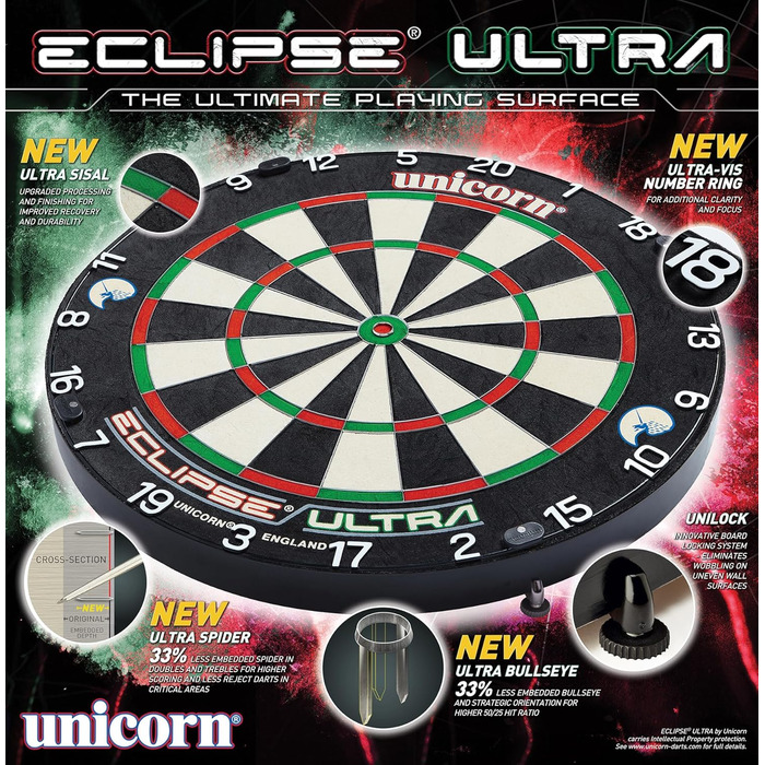 Мішень для дартсу Unicorn Eclipse Ultra Professional Bristle, один розмір, чорний, 79900 Single