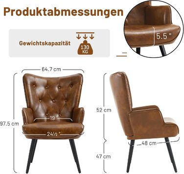 Крісло з відкидною спинкою, крісло для вітальні, реклайнер у скандинавському стилі, штучна шкіра з високою спинкою, крісло для відпочинку, м&39яке крісло для вітальні, спальні, кабінету, гостьової кімнати, коричневе