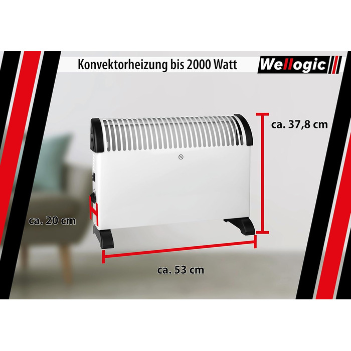 Конвекторний обігрівач 2000 Вт Електричний радіатор з термостатом, 3 режими нагріву, захист від перегріву, окремостоячий та настінний, обігрівач для вітальні та ванної кімнати