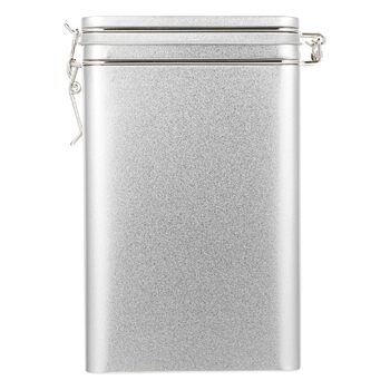 Білий бляшаний контейнер для зберігання кави з ретро-дизайном, герметичний контейнер для кавових зерен та меленої кави, квадратний контейнер для зберігання для кухні та дому, сріблястий, 7,5 x 4,7 x 3,1 дюйма