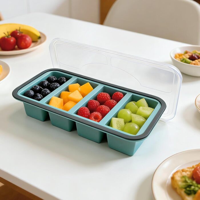 Контейнери для супу LURICO з кришками, контейнери для заморожування супу, набір із 2 силіконових форм для заморожування 250 мл з кришками - дуже великі формочки для кубиків льоду для супу, бульйону, соусів, 4 отвори