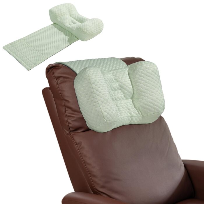 Подушка для шиї MABOZOO для крісел-реклайнерів з кишенею, подушка для підголівника для полегшення болю в шиї та підтримки шийного відділу хребта, подушка для голови-реклайнера для тих, хто спить на боці вдома, в офісі або під час подорожей, світло-зелена