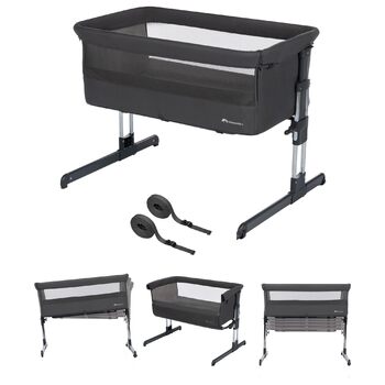 В-1 суміжне спляче ліжко та колиска, 0-6 місяців (0-9 кг), регульоване суміжне спляче ліжко, 5 рівнів висоти, великий м&39який матрац, сітчасті боковини, складні боковини, тонований графіт, 2-