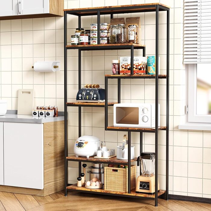 Ярусна зміщена книжкова полиця Bealife. Відкрита окремостояча полиця для вітальні, промисловий дизайн, 98 x 30 x 180 см, офіс, кабінет, ретро, 5-