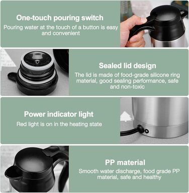 Автомобільний чайник з нержавіючої сталі 12 В, 750 мл Дорожній чайник Чайник для кемпінгу Прикурювач, портативний дорожній чайник