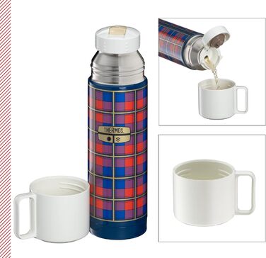 Пляшка для напоїв THERMOS REVIVAL 0,50 л, ретро-синій колір, термос з нержавіючої сталі, червона ізольована пляшка з чашкою для пиття, зберігає напої гарячими 18 годин / холодними 24 години, можна мити в посудомийній машині, герметична, без BPA, синій кол