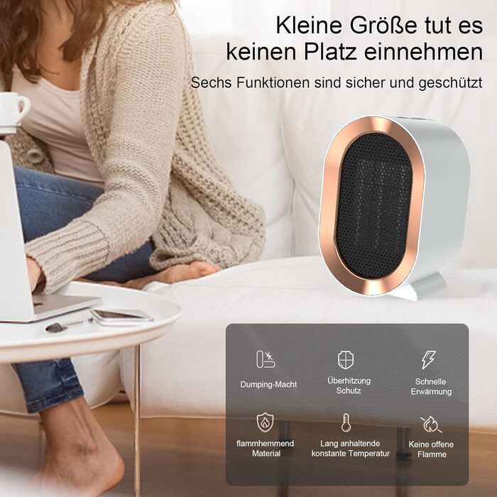 Енергозберігаючий тихий керамічний вентилятор-обігрівач потужністю 1200 Вт для кімнат, ванних кімнат та віталень із захистом від перегріву та перекидання