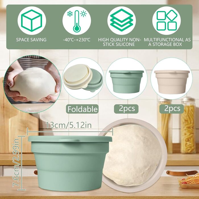 Контейнер для розстойки тіста для піци з кришкою, набір з 4 шт. , компактний контейнер для розстойки тіста для піци - антипригарний силіконовий контейнер для тіста для піци - контейнер для піци, контейнер для розстойки та контейнер для тіста - можна викор