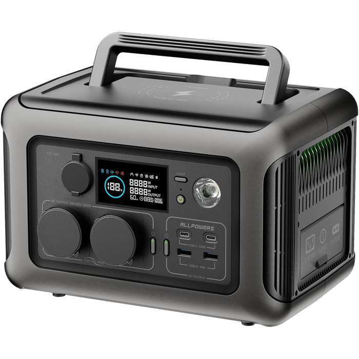 Портативна електростанція ALLPOWERS, резервне живлення від LiFePO4 акумулятора ємністю 299 Втгод з 2 виходами змінного струму по 600 Вт (пік 1200 Вт), сонячний генератор для подорожей, кемпінгу, саду, вечірок Ap-r600